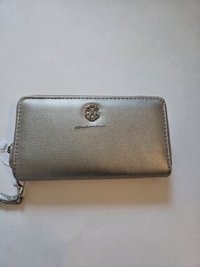 NWT Christian Lacroix Metallic Silver Zip Wallet